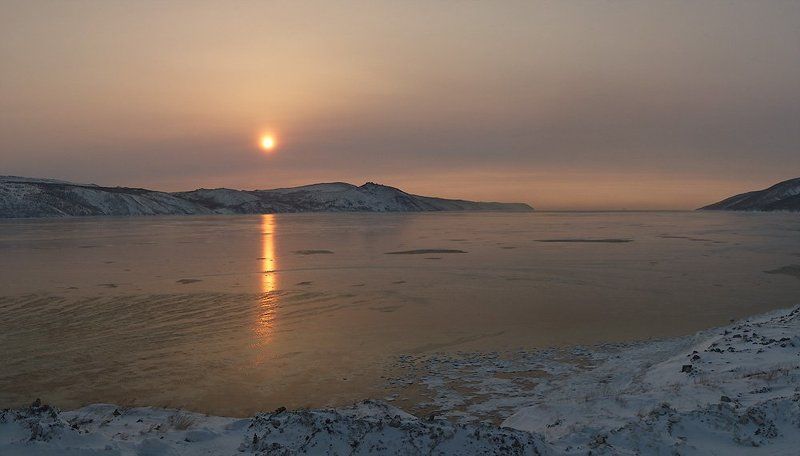 магадан, север, зима, январь ...оранжево фото превью