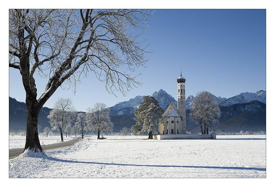 германия,  альпы, швангау, горы, церковь, Nx