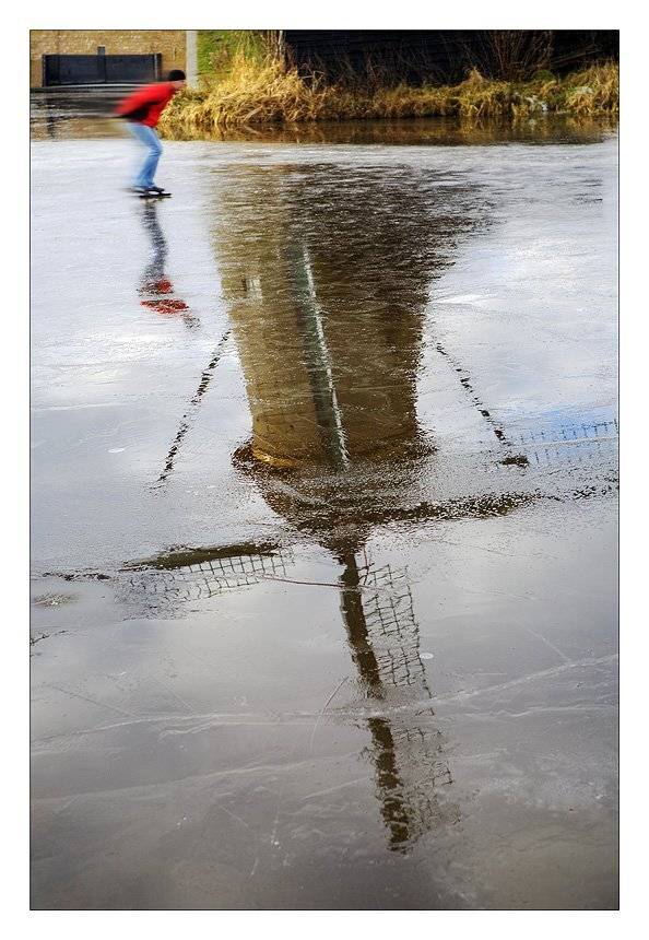 голландия, мельницы, конькобежец, ветер, киндердайк, отражение, Nx