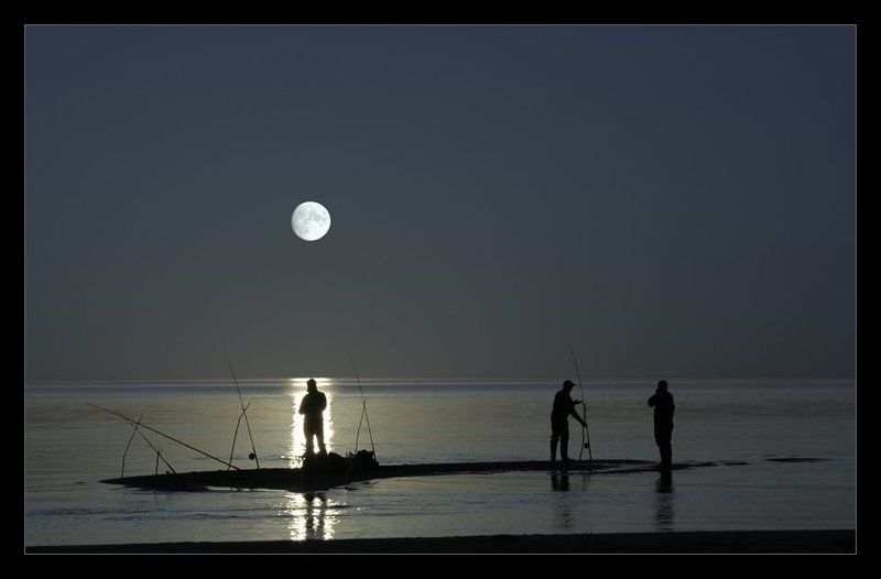 moon, луна, рыбаки, море Moonlight Fishing фото превью