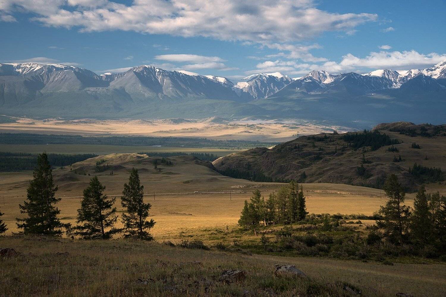 Алтай, Большой, Вершины, Высокий, Голубой, Горный алтай, Горы, Далекий, Долина, Желтый, Зеленый, Красивая, Ландшафт, Ледник, Лес, Пейзаж, Природа, Размер, Рельеф, Россия, Сибирь, Снег, Степь, Утро, Холмы, Ширина, Дмитрий Антипов