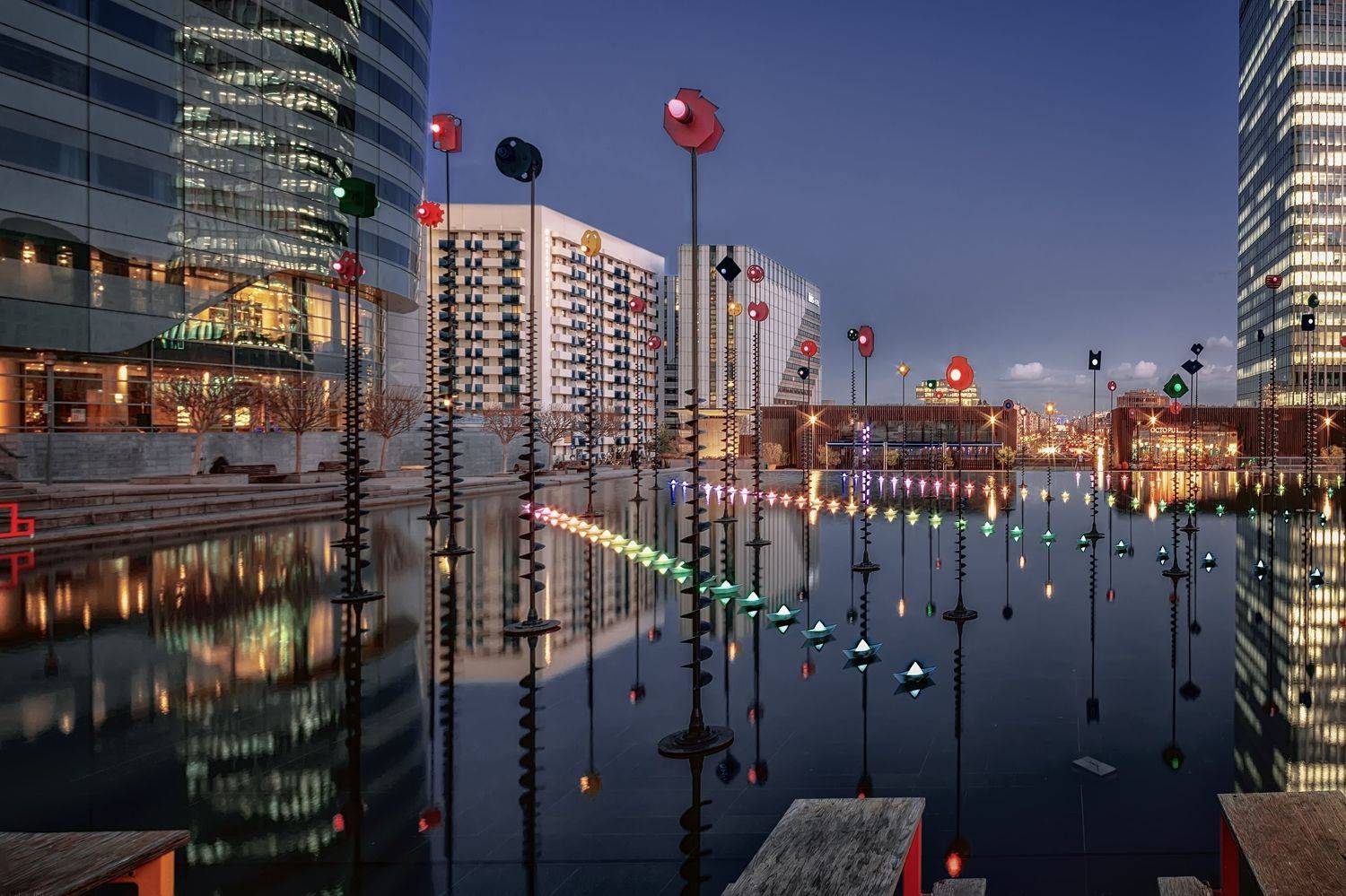 город,архитектура,вечер,бассейн,огни,отражения, Тамара