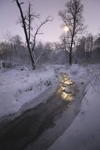 Морозная лунная ночь на реке Серебрянке
