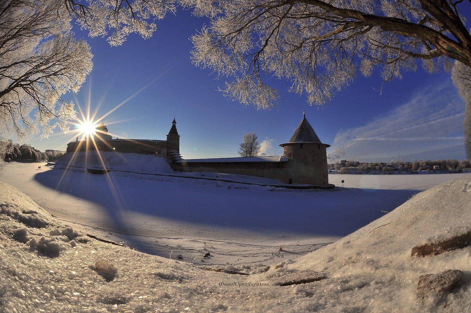 пейзаж, зима, псков, снег, город, собор,солнце,иней,архитектура, Юрий Яковлев