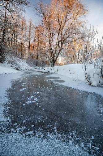 Морозный закат на реке Серебрянке