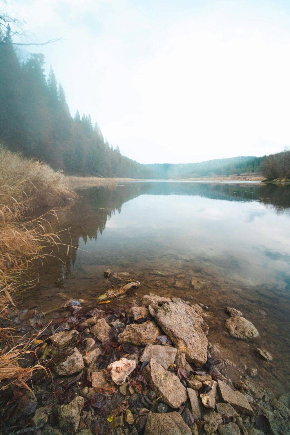 россия,пермь,край,пермский,регион,сылва,река,утро,туман,дымка,свет,лес,ель,хвойный,камень,вода,октябрь,осень,сезон,путешествие,туризм,берег,холм,гора,пейзаж,небо, Котов Андрей