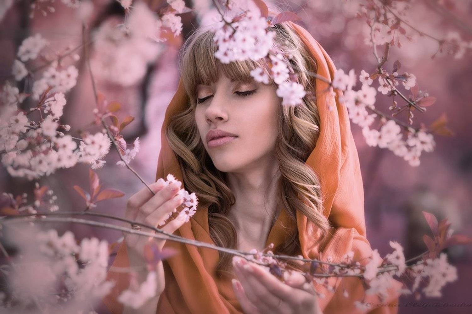 Вишня, Женщина, Цветы, Юность, Оксана Олейниченко