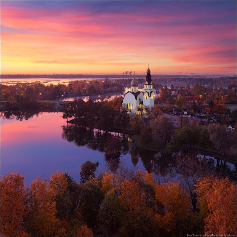 Осень, Рассвет, Церковь Храм на Разливе фото превью