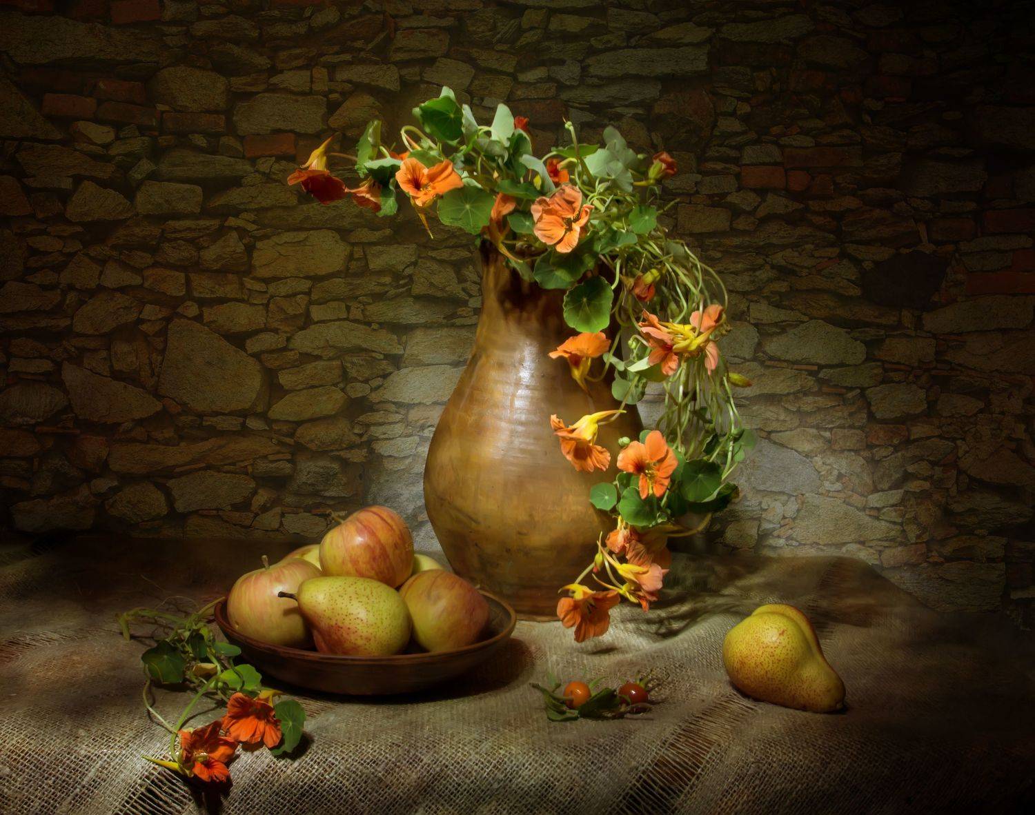 натюрморт, настурции, груши, Татьяна Феденкова