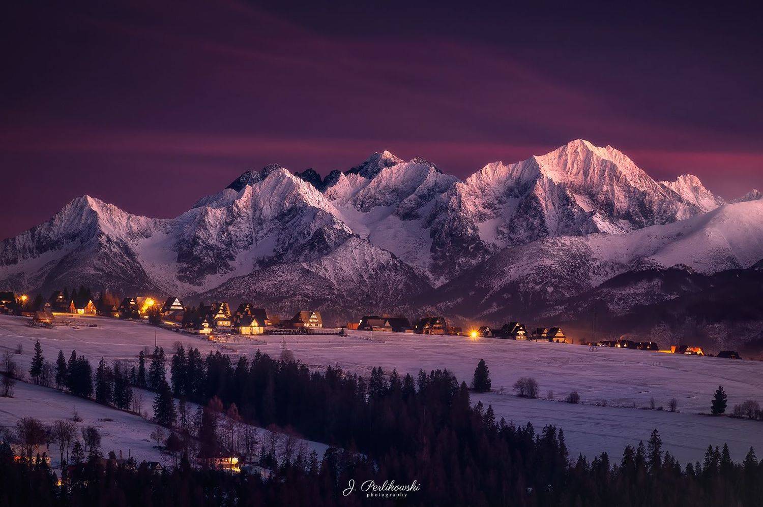 mountains, tatras, tatry, sunset, blue hour, contrasts, snow, winter, Jakub Perlikowski