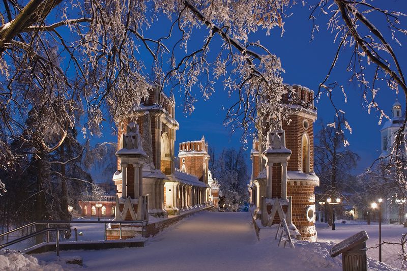 царицыно, мост, город, архитектура, москва, зима, вечер Зимняя сказка фото превью