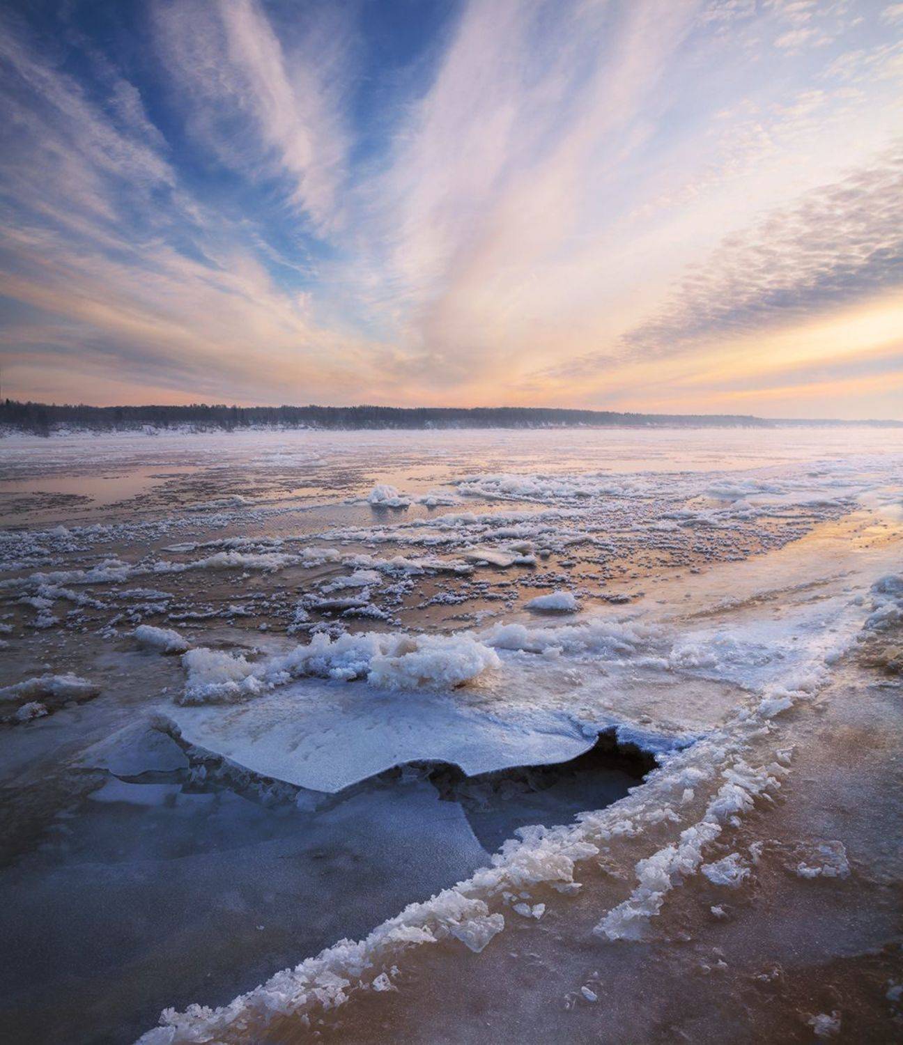 северная двина, река, закат, зима, лед., Смольский Евгений