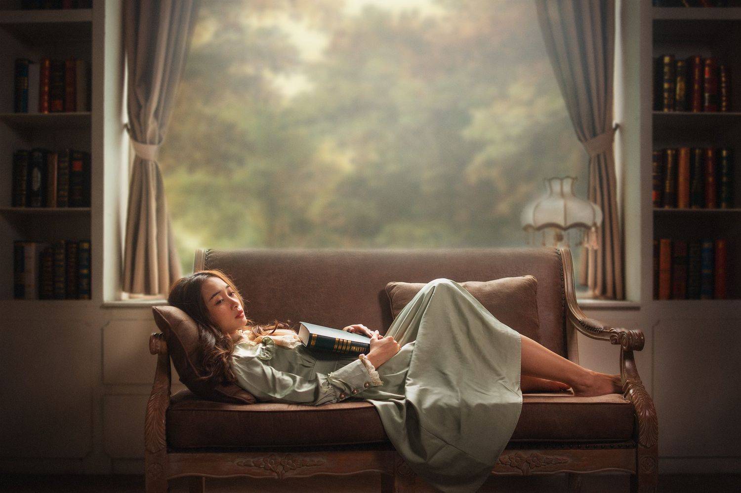 portrait, staged, window, light, book, room, asian, vietnam, vietnamese, beauty, woman, girl, female, Hoang Viet Nguyen