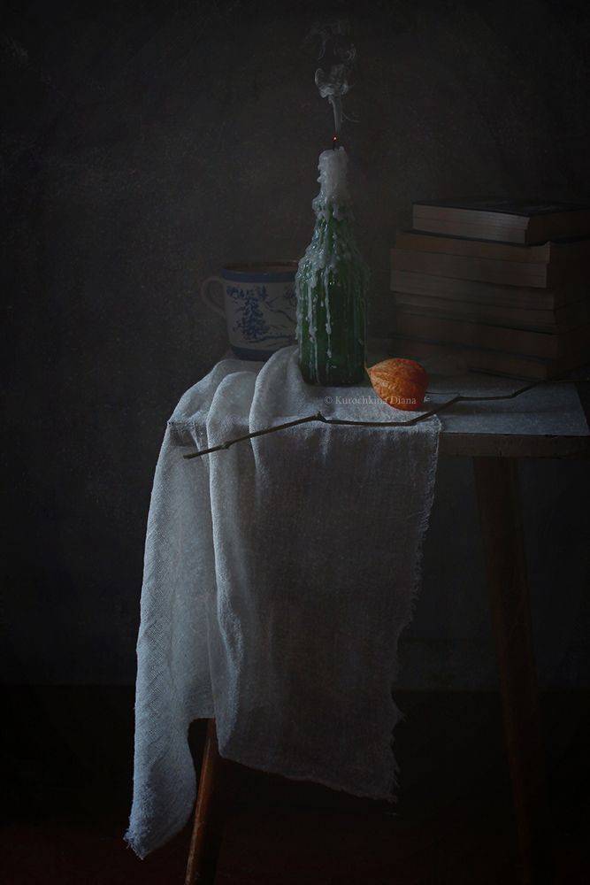 натюрморт, зимний натюрморт, свеча, физалис, Курочкина Диана