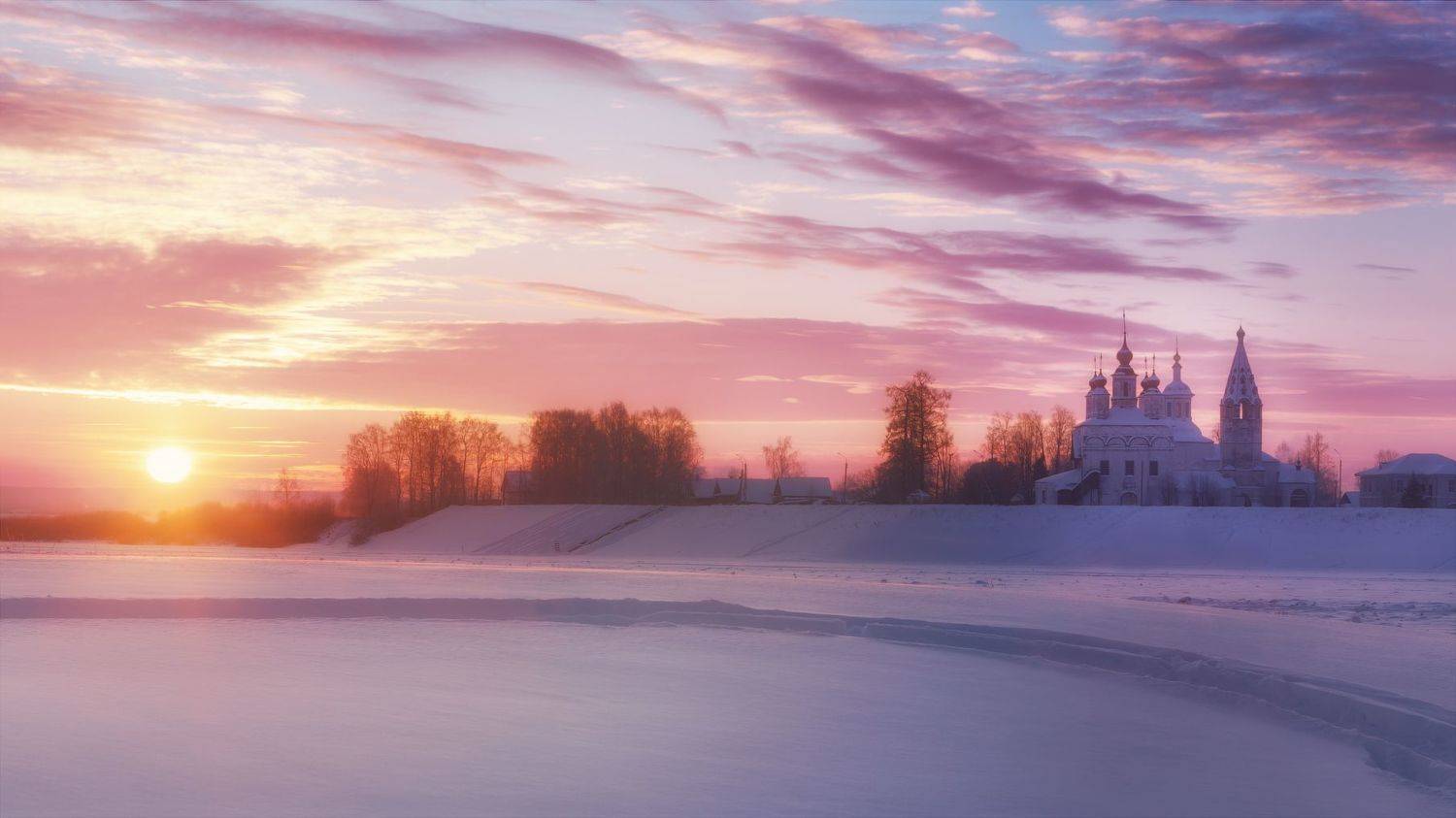 Вологодская область, Великий Устюг, Сухона, зима, мороз, рассвет, церковь Дмитрия Солунского, Сергия Радонежского, Дмитрий Шишкин