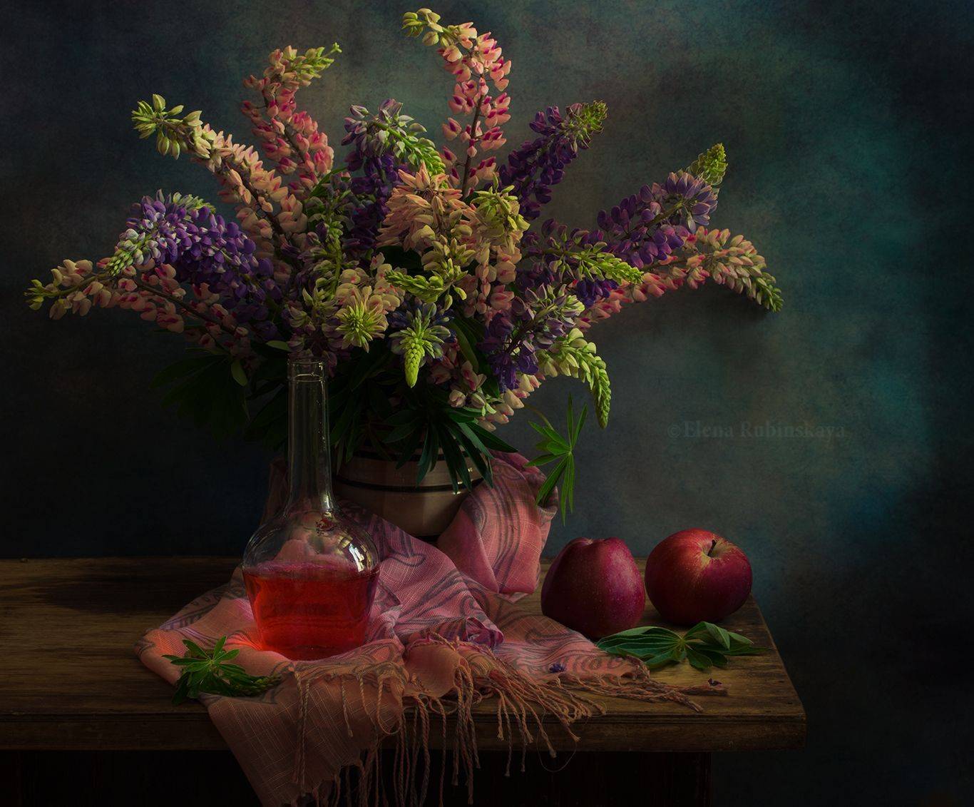 люпины, букет, вино, Елена Рубинская