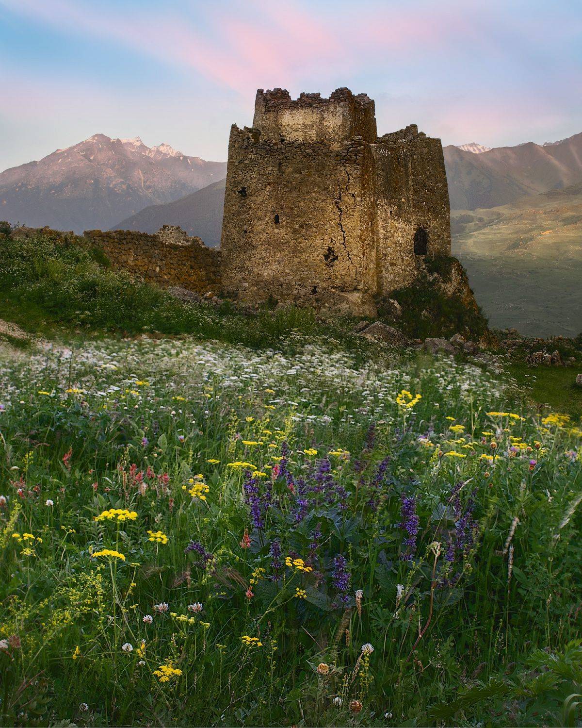 горы, лето, осетия, рассвет, природа, башни, кавказ,, Алиева Татьяна