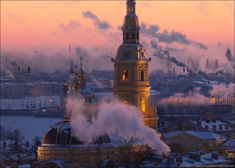 Дым, Закат, Зима, Петропавловка, Санкт-петербург Smoke City фото превью