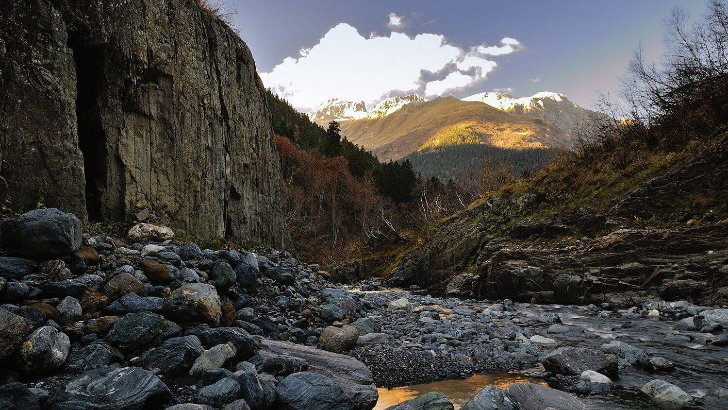 горы, домбай, аманауз, лес, река, камни, Serj Master