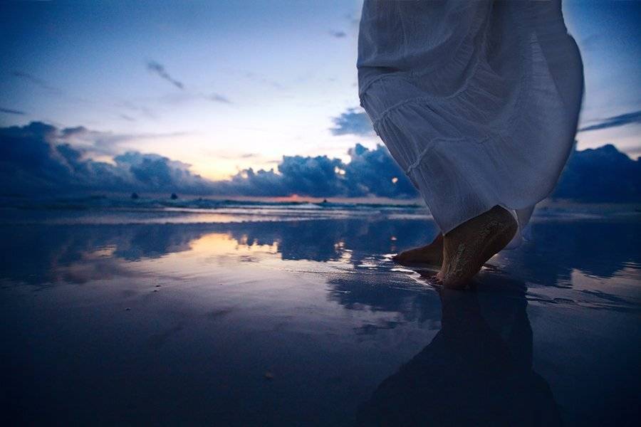 Blue, Clouds, Girl, Mirror, Nature, Ocean, Sand, Sea, Sky, Summer, Sun, Sunset, Девушка, Закат, Лето, Море, Океан, Отражение, Пляж, Yury Barsukoff