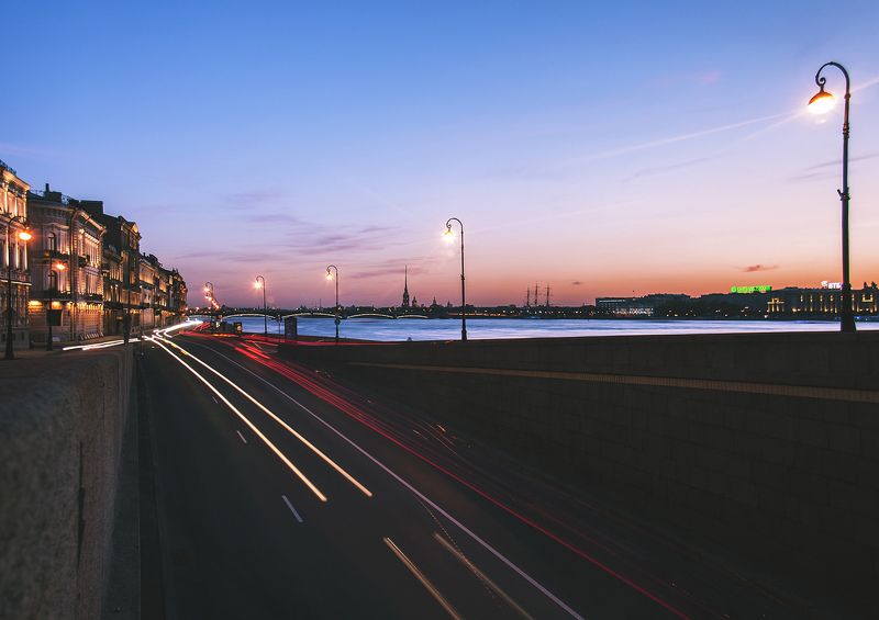 Saint-Petersburg, Spb, Вечер, Движение, Небо, Нева, Огни, Санкт-петербург, Спб Motion фото превью