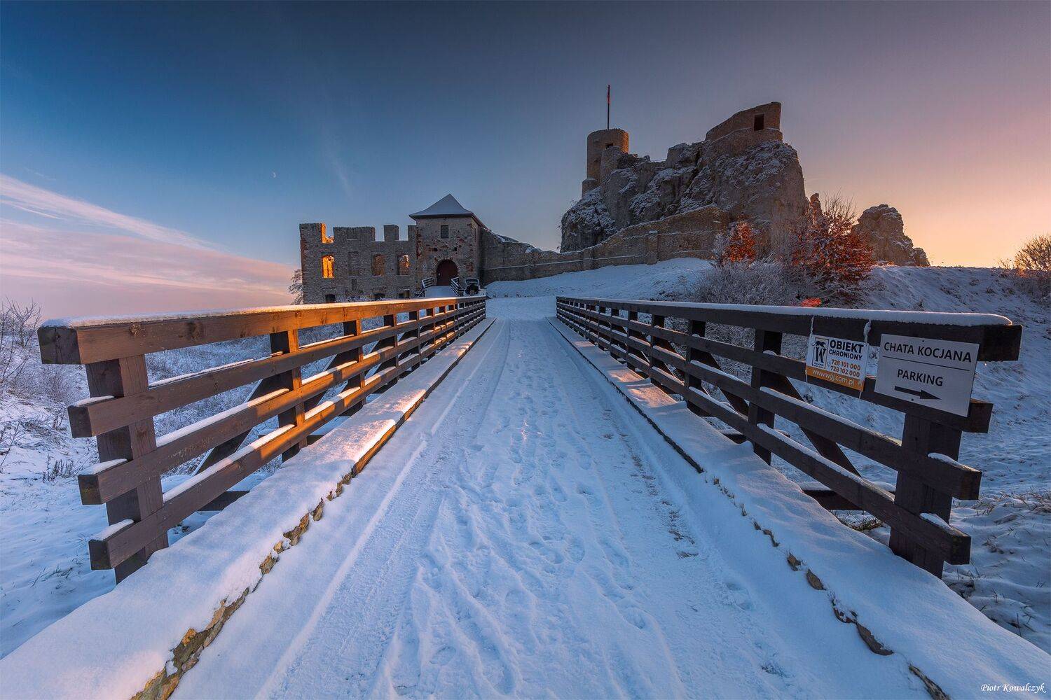 zamek, rabsztyn, polska, zima, most, śnieg, ruiny, Kowalczyk Piotr