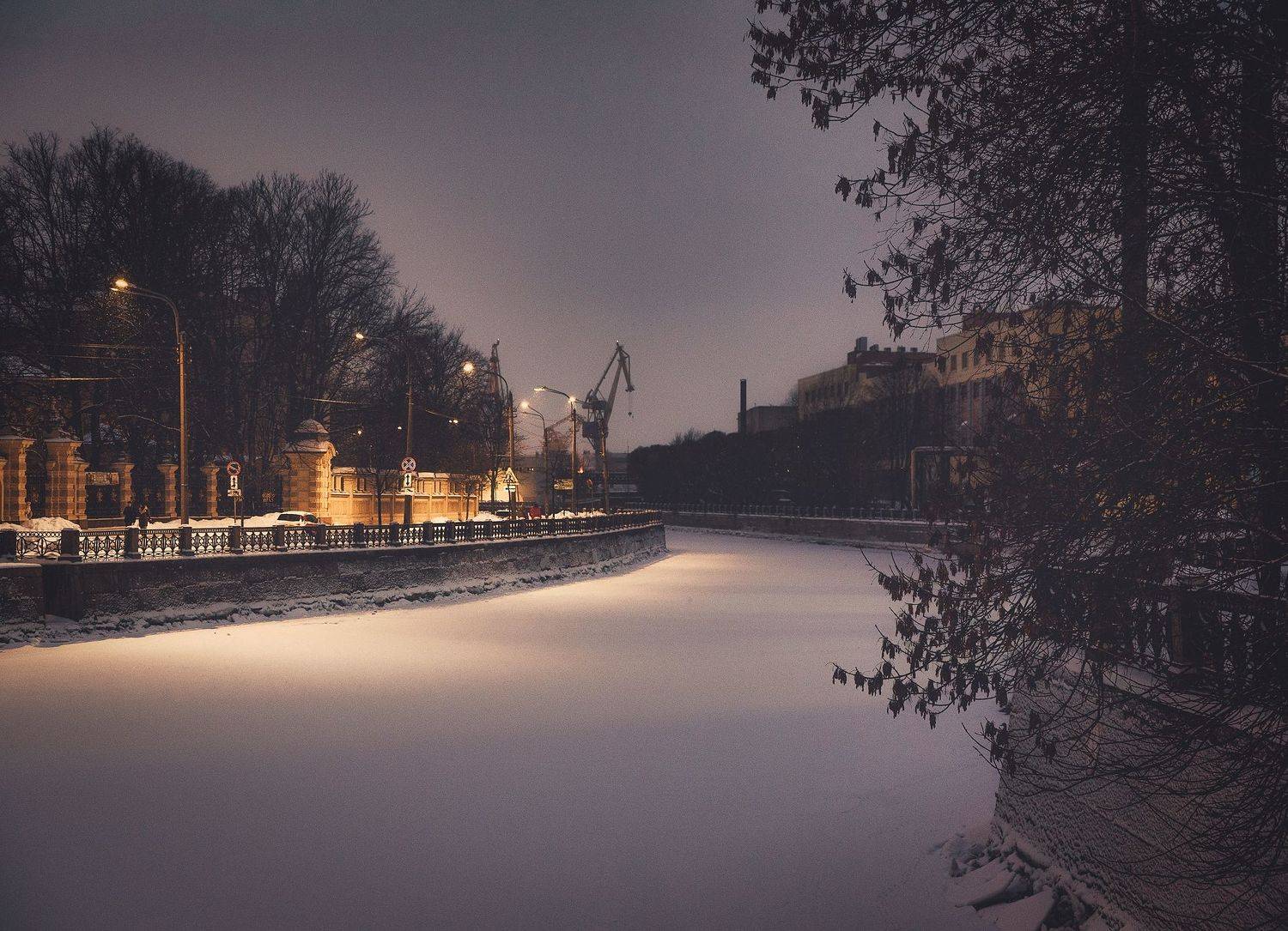 winter, river, snow, city, evening, night, lights, Вавилова Елизавета