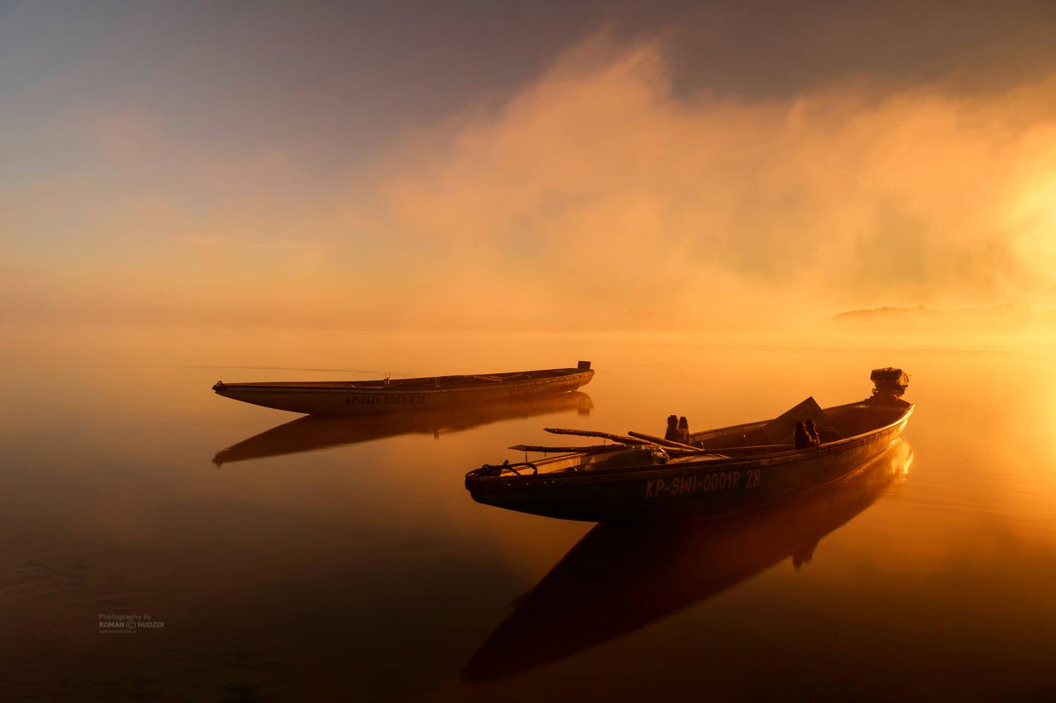 Misty sunrise, landscape, Vistula, Kociewie, Poland, water, fog, boats,, Hudzik Roman