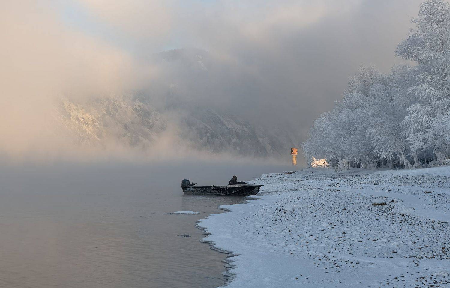 сибирь, енисей, лодка, мороз, Марина Фомина