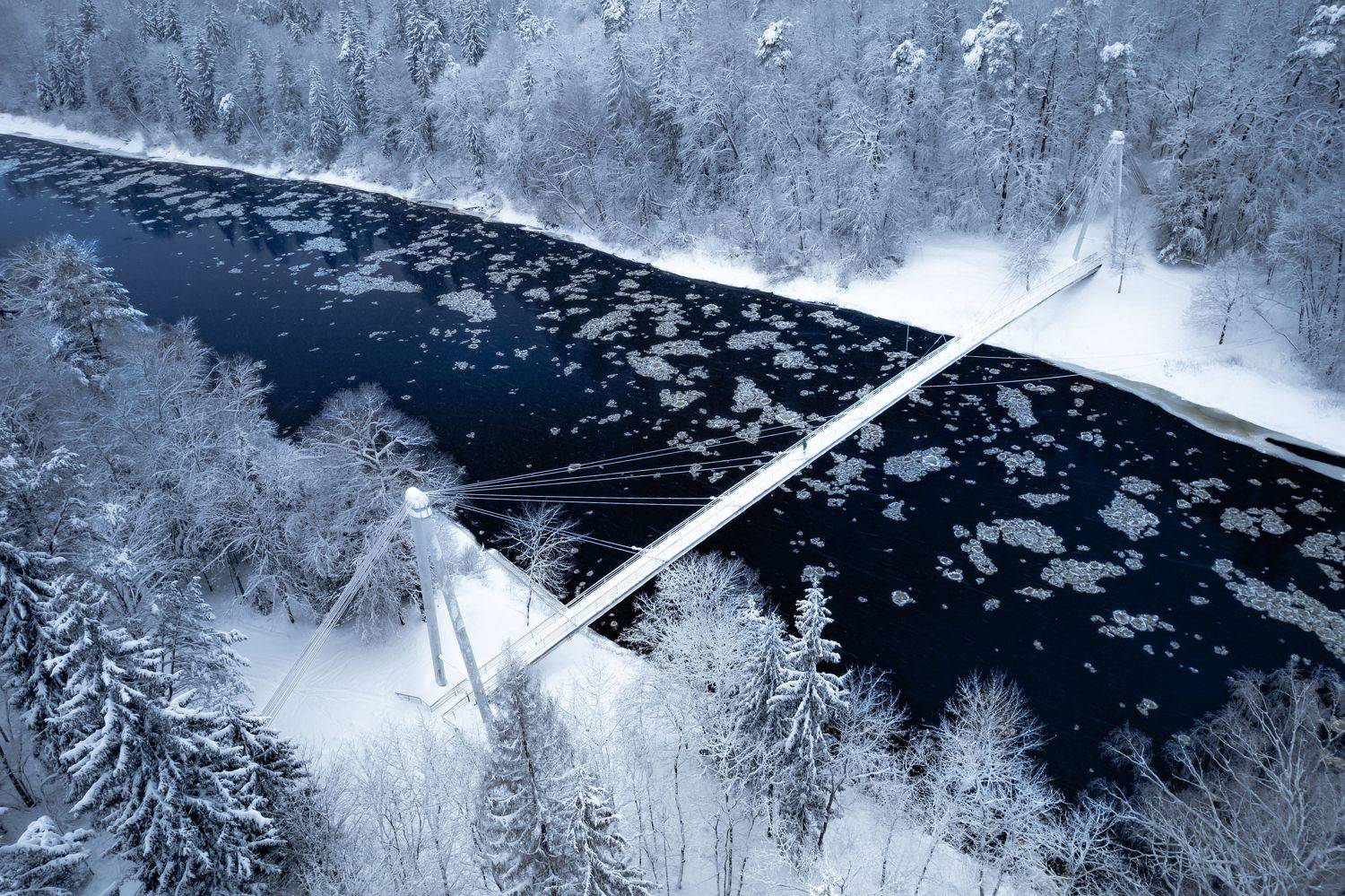 река, зима, снег, лес, лед, Парфентьев Антон