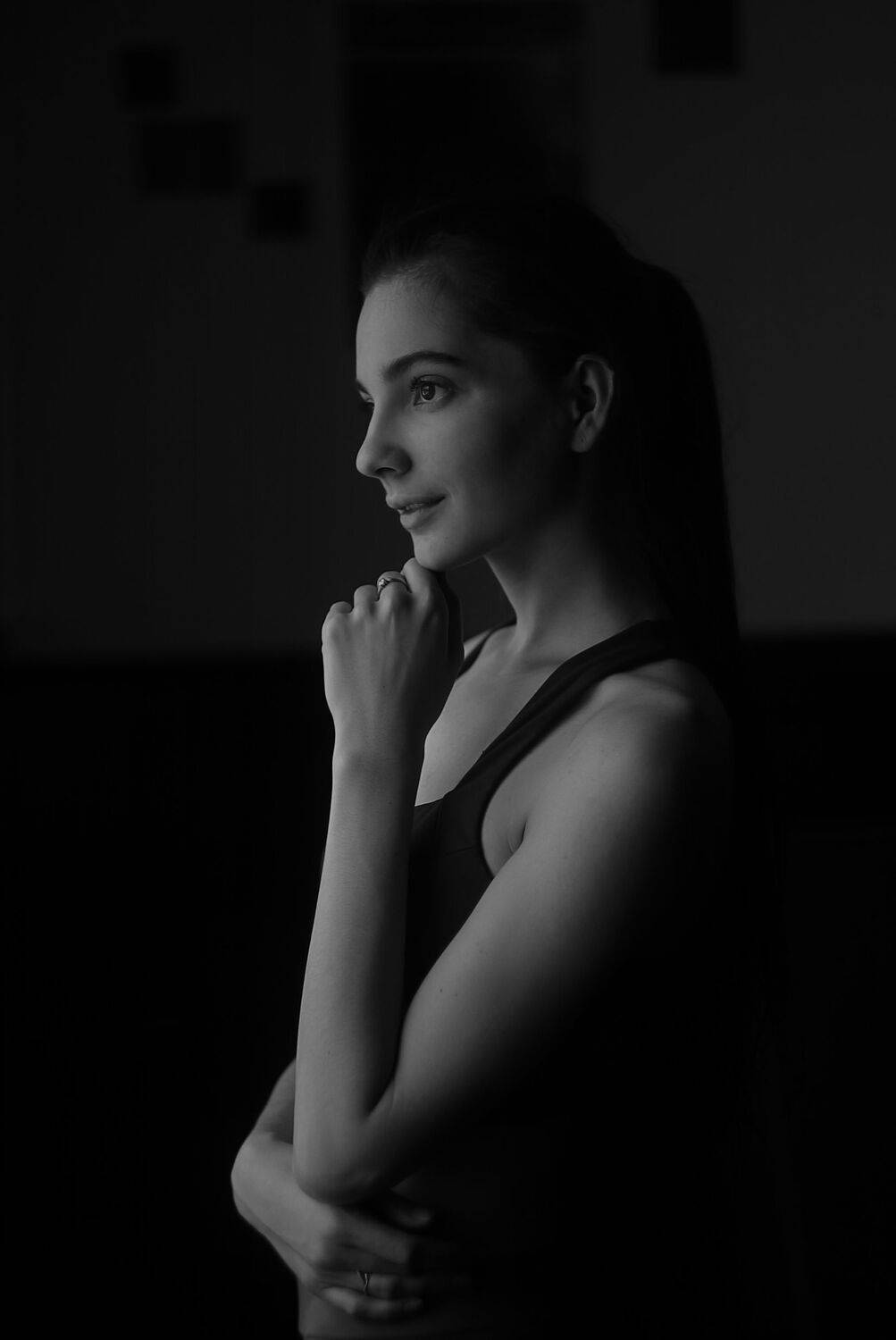 девушка, профиль, чб, чёрно-белое, красивая, Александр Зыков