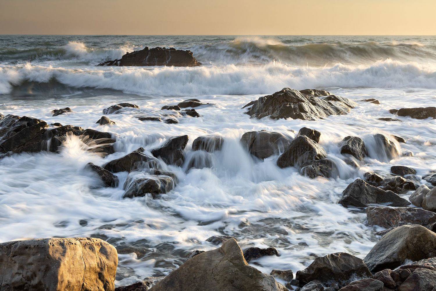 море, волны, шторм, пена, закат, Елена Ковригина