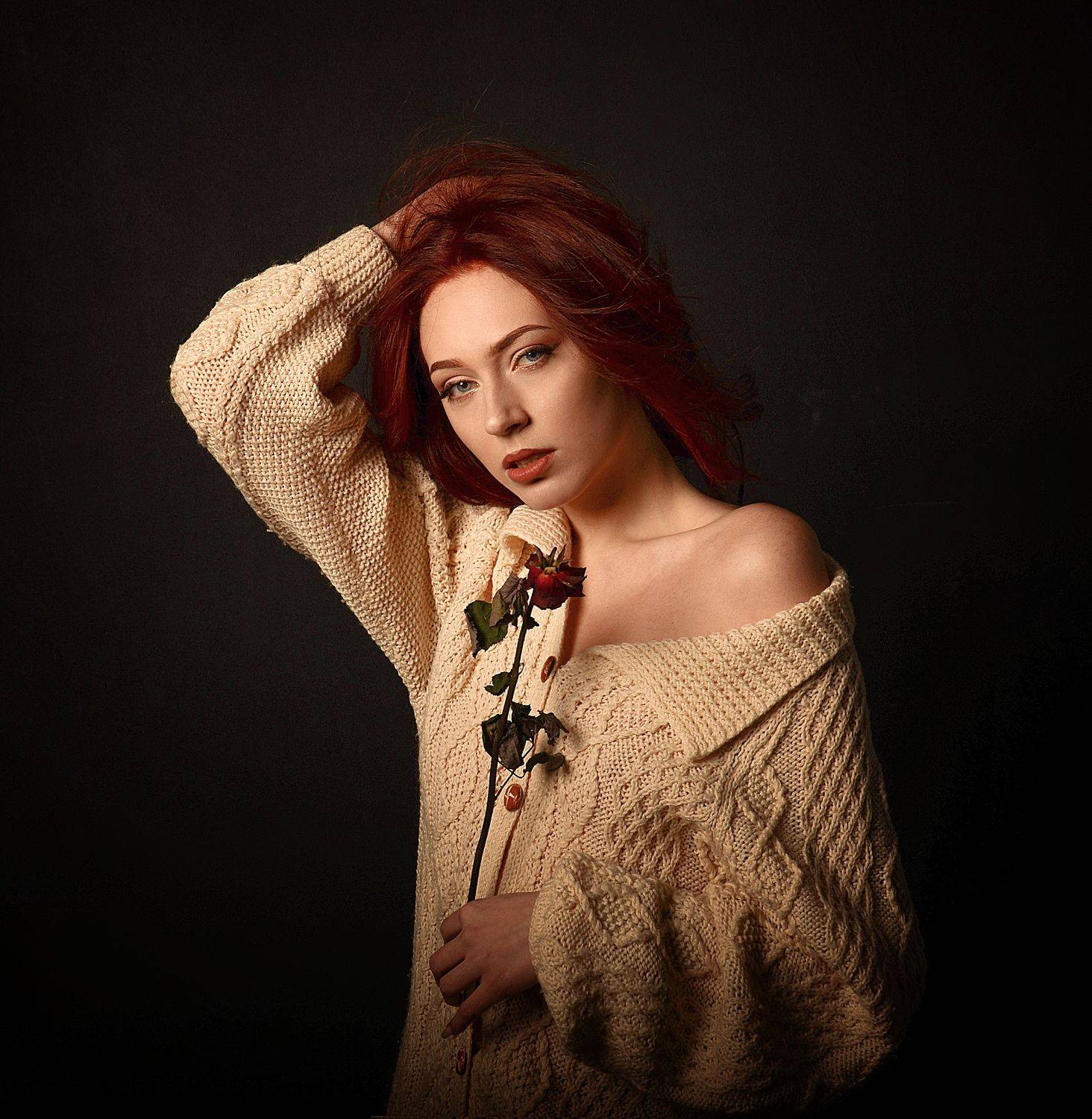 dark, alone, body, lowkey, art, black, redhair, ginger, redhead, Евгений Вознюк