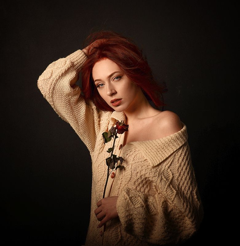 dark, alone, body, lowkey, art, black, redhair, ginger, redhead Ginger love rose фото превью