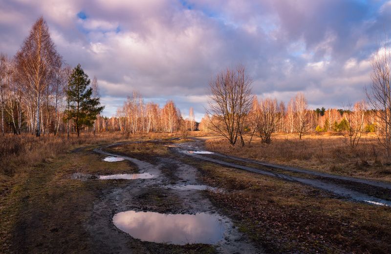 луг зима январь лужи  тучи закат Вот такое необычное Рождество 7 января фото превью