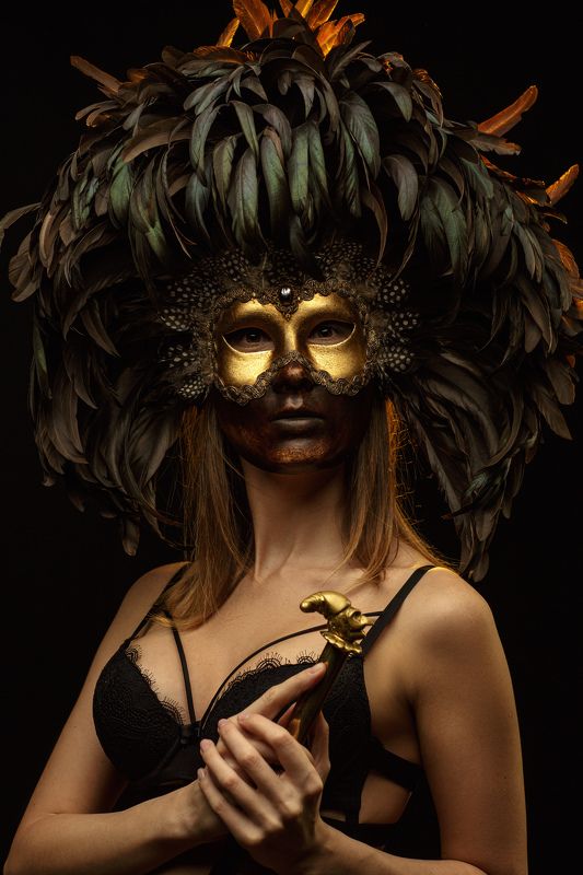 венецианская маска, нижнее белье, студийный свет, фотостудия, перья Venezia фото превью