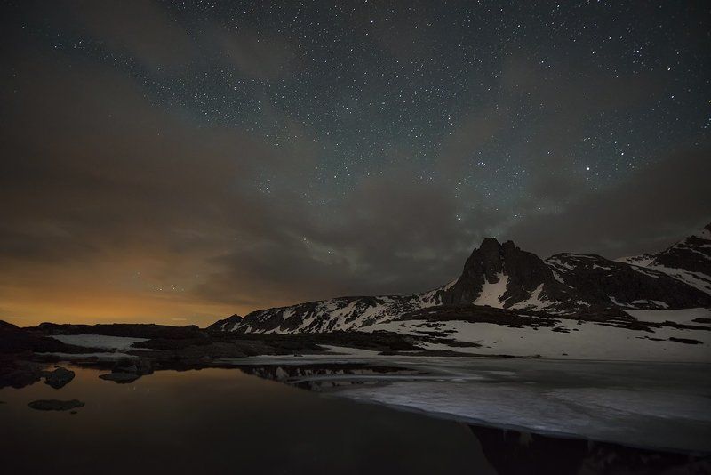 Болгария, Горы, Звезды, Зима, Ночь, Облака, Рила, Снег *** фото превью