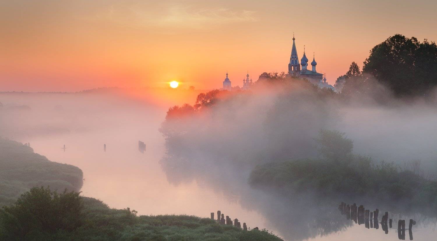 дунилово, ивановская, рассвет, река, теза, туман, Сергей Ершов