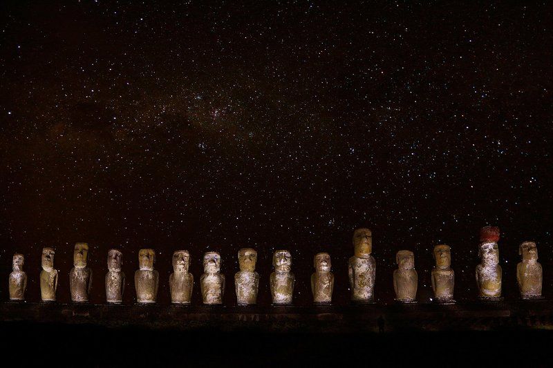 Звезды, Млечный путь, Моаи, Ночь, Остров пасхи, Чили Моаи и Млечный путь фото превью