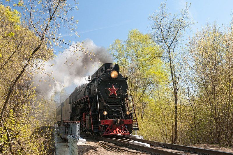 Железная дорога, ЛВ-0283, Лебедянка, Паровоз Весенний пейзаж с паровозом фото превью