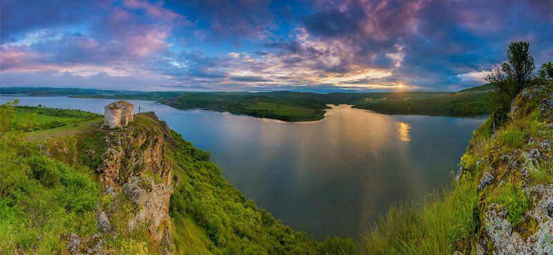 god, place, sunrise, panorama, church, amazing, lake  фото превью
