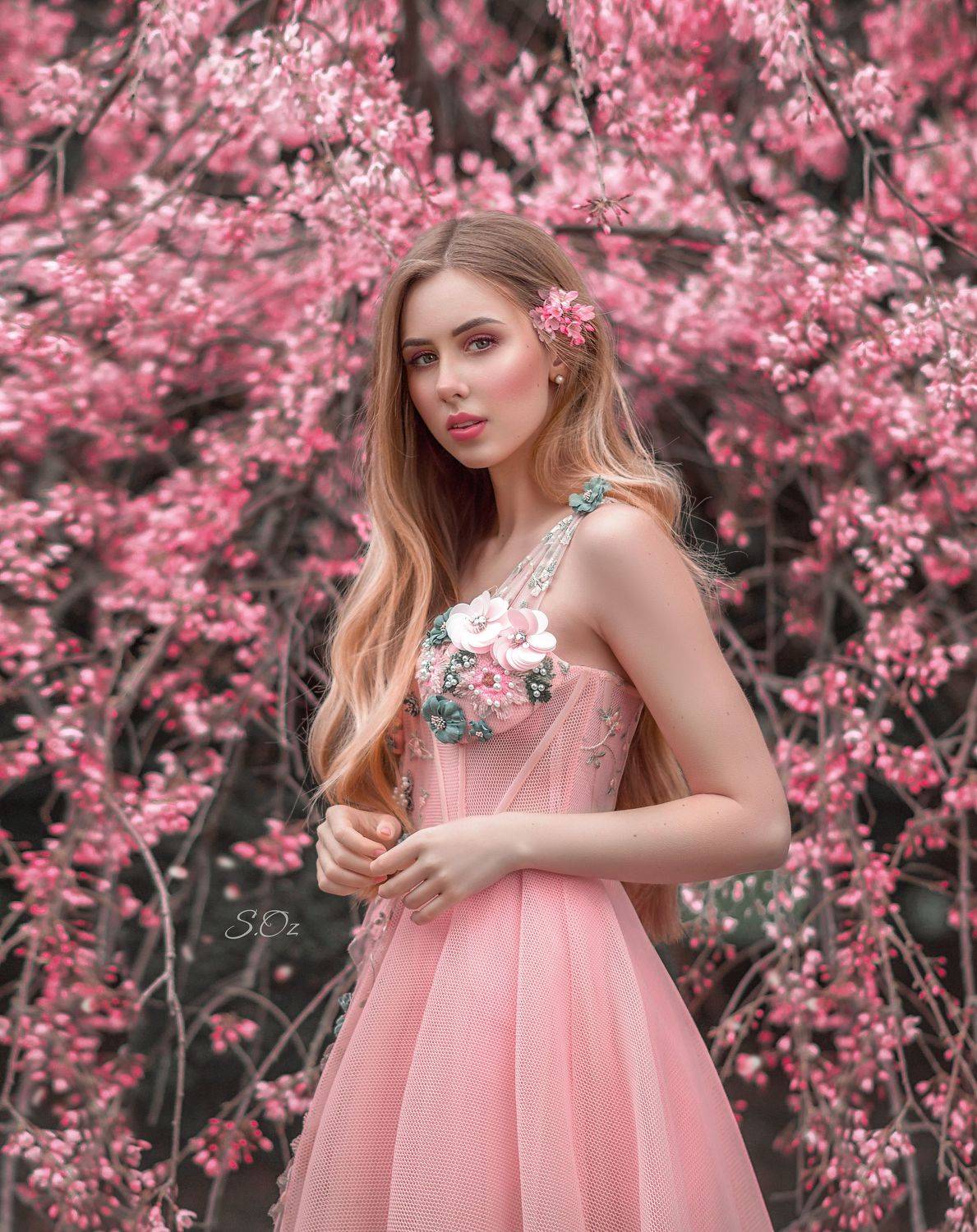 Цветы, девушка, розовый, портрет, милый, нежность, Софья Ознобихина