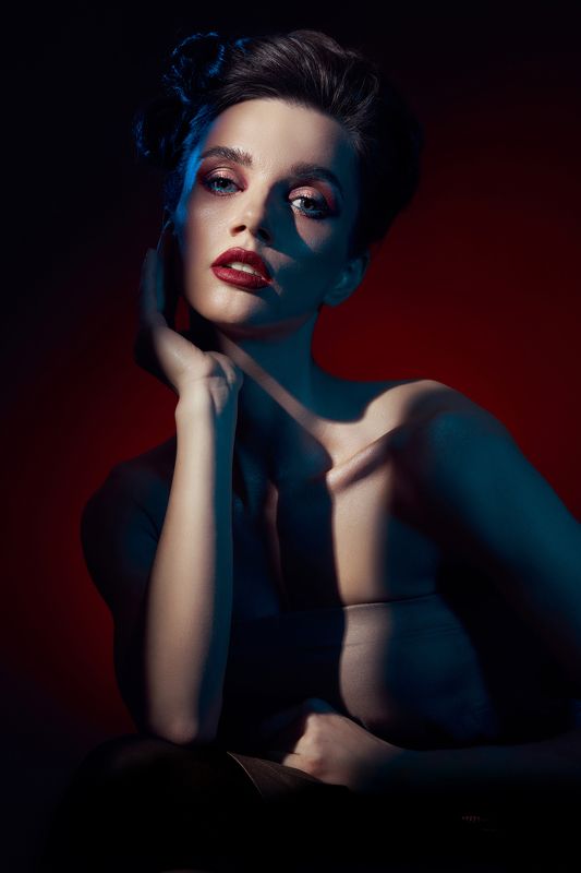 woman, portrait, girl, red, makeup, closeup, fashion, fashionable, cute, attractive, face Masha фото превью