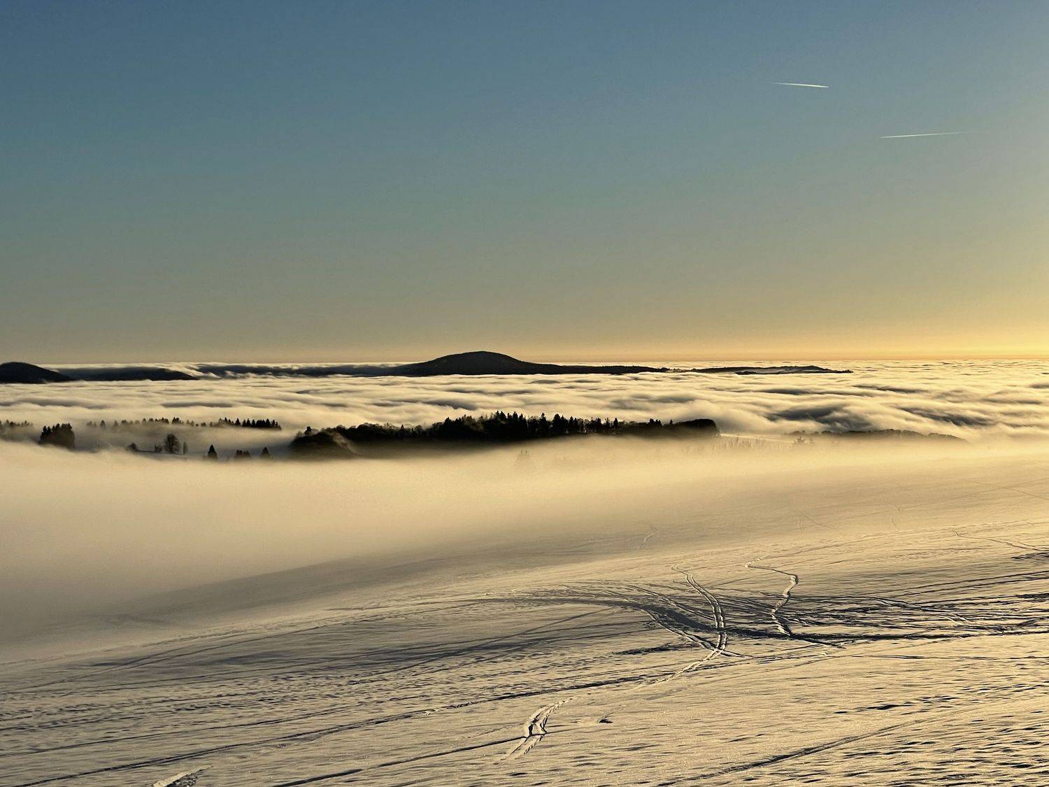 sunset. in the. snow. and, fog. on top of, winter, mountain, Rhoen, Rh&ouml;n, Hesse, Germany, Анжелика Костин
