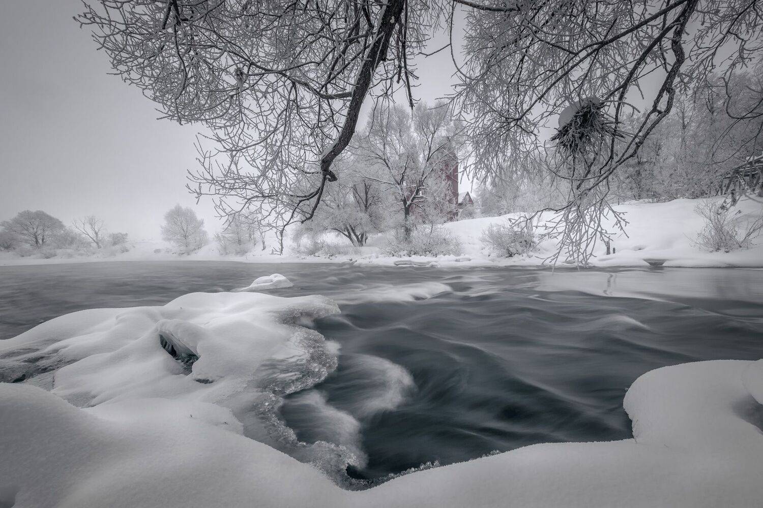 зима, белая, снег, мороз, река, протва, мельница, пороги, снег, лед, Чиж Андрей