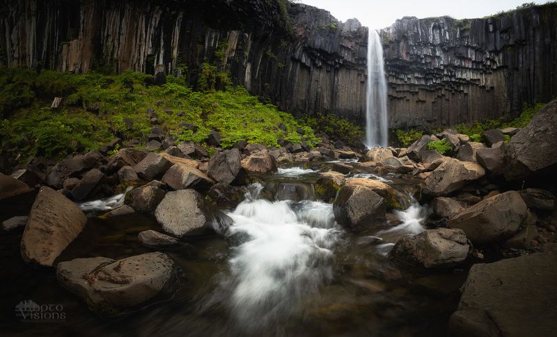 waterfall,volcanic,basalt,rocks,stream,river,iceland,svartifoss,summer,panoramic,panorama Svartifoss фото превью