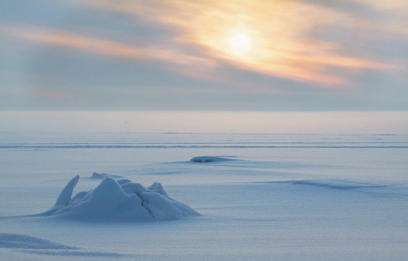 снег, лед, зима, закат, трещина, море Ледяной бутон фото превью