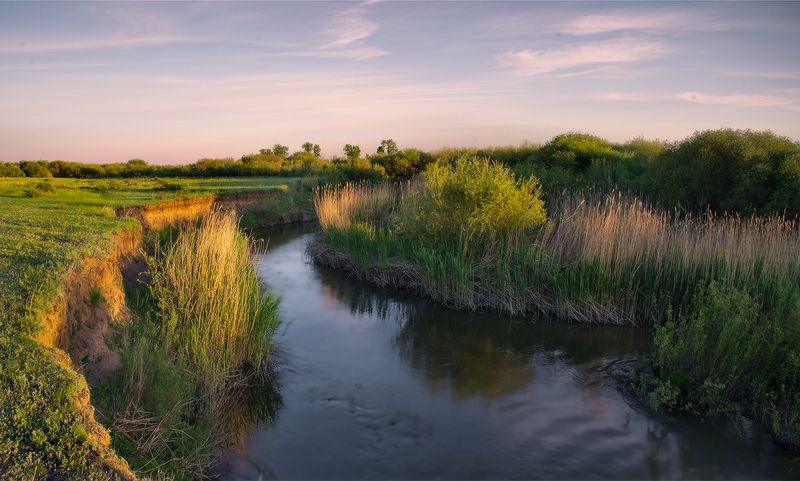 закат, степь, река Вечерний покой фото превью