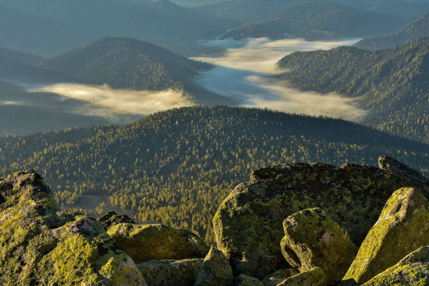 россия, хакасия, хребет кузнецкий алатау, осень, горы туман утро лес камни, Холзаков Вячеслав