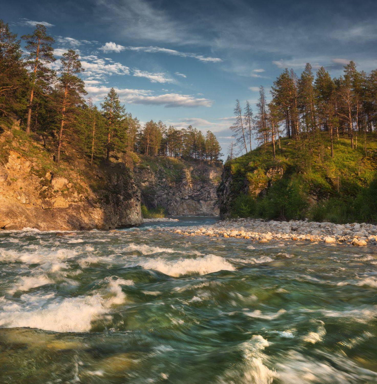 бурятия, баргузинская долина, байкал, алла, река, горы, ущелье, скалы, волны, камни, небо, сосны, Максим Сухов